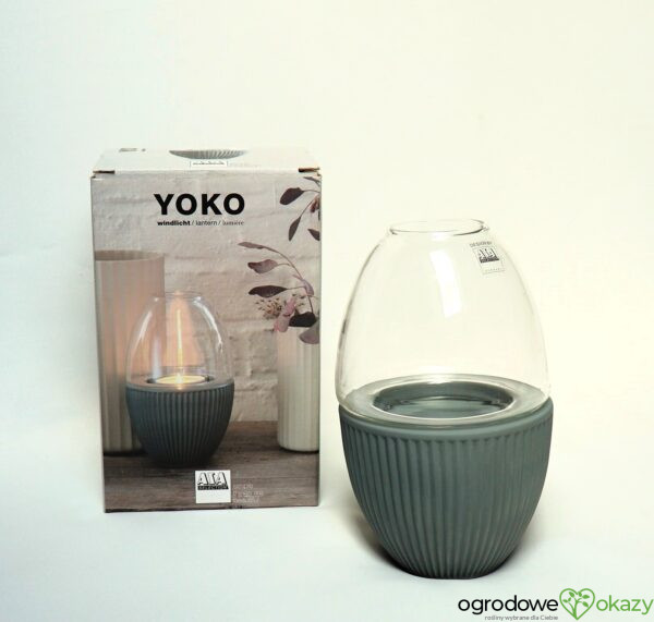 ŚWIECZNIK LAMPION 'YOKO' ASA SELECTION NOWY W ORYGINALNYM OPAKOWANIU WYKONANY Z SZAREJ BISKWITOWEJ PORCELANY NA DOLE I U GÓRY SZKLANEJ KOPUŁY W MINIMALISTYCZNYM STYLU NA T-LIGHTY